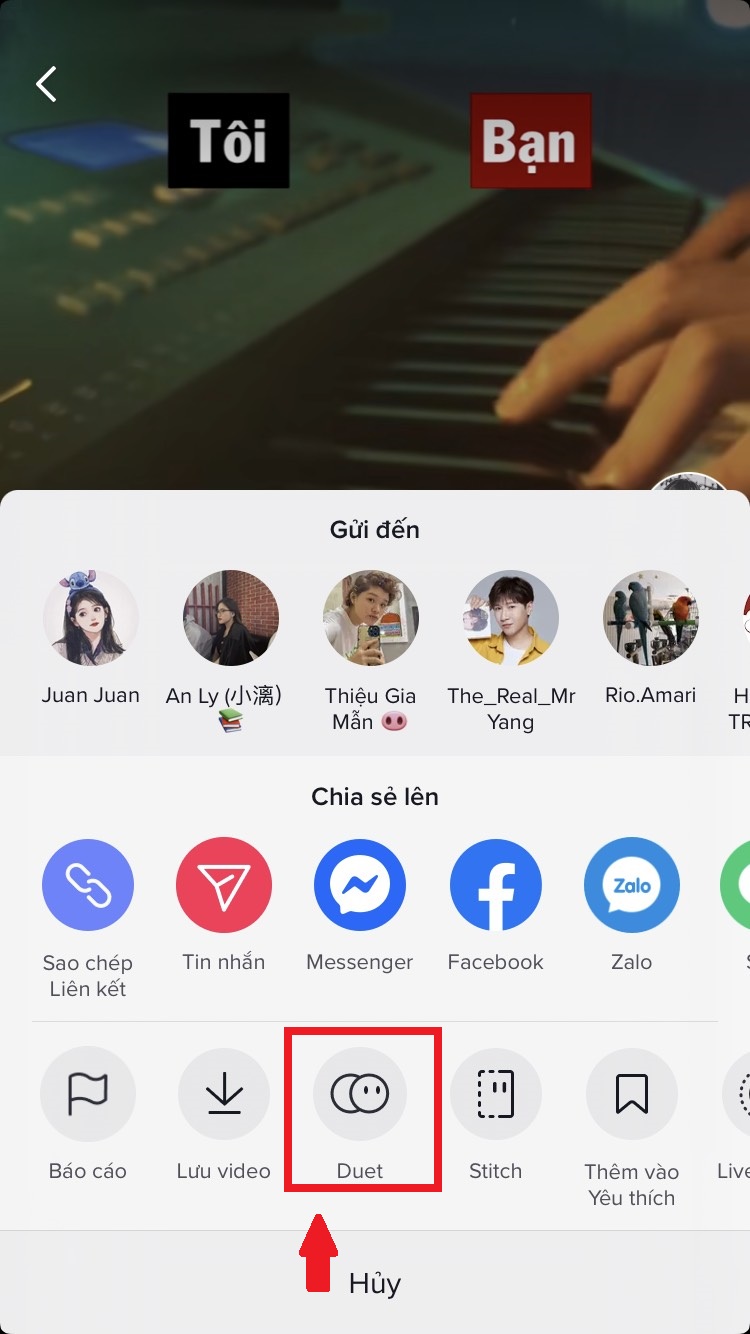 Chọn Duet để tiến hành quay video song ca trên Tiktok